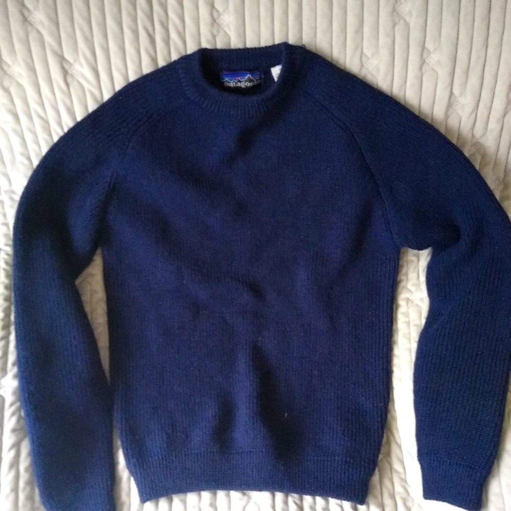 Patagonia Recycled Wool Waffle Knit Sweater Mens New Navy